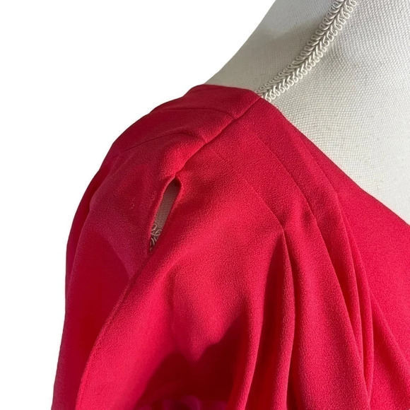 Aqua Dress Size 12 Hot Pink One Shoulder Chiffon Draped Overlay Cocktail Formal - Picture 5 of 12